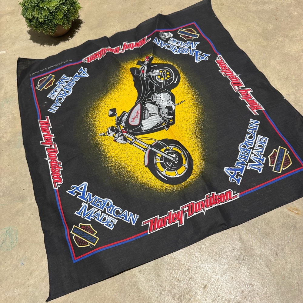Harley Davidson Vtg Bandana Handkerchief Dew‎ Rag USA Made 21” Biker Motorcycle
